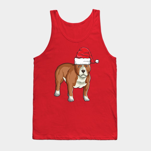 Santa Hat-Wearing Pitbull Puppy Funny Christmas Holiday Tank Top by Contentarama